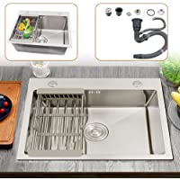 Fregadero de cocina con escurridor de acero inoxidable- cuadrado- 55 x 45 x 22 cm